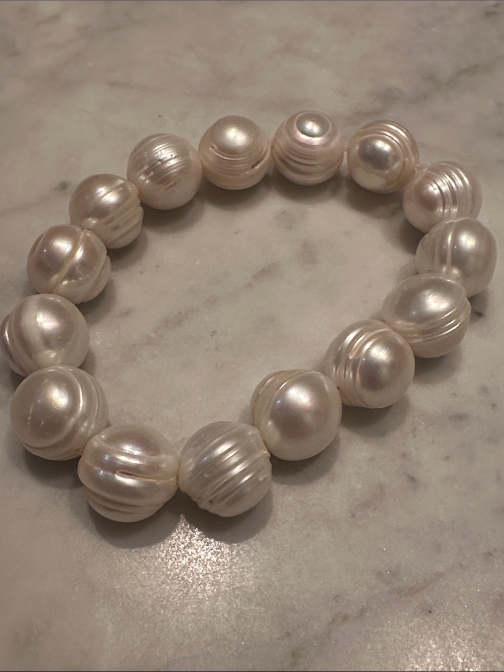 Classic Pearl Bead Stretch Bracelet - White